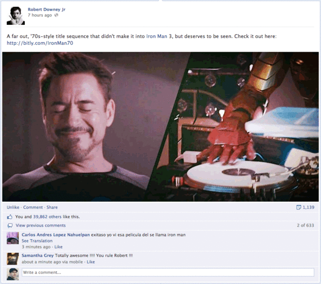 Robert Downey, Jr quote from Facebook page