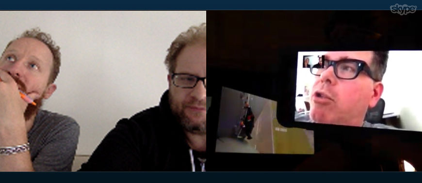IMAGE: Skype call – Aaron and Seth talk to Christopher McQuarrie