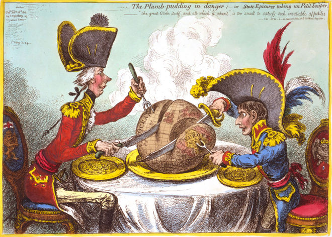 IMAGE: “The Plumb-Pudding in Danger” (1805) by James Gillray