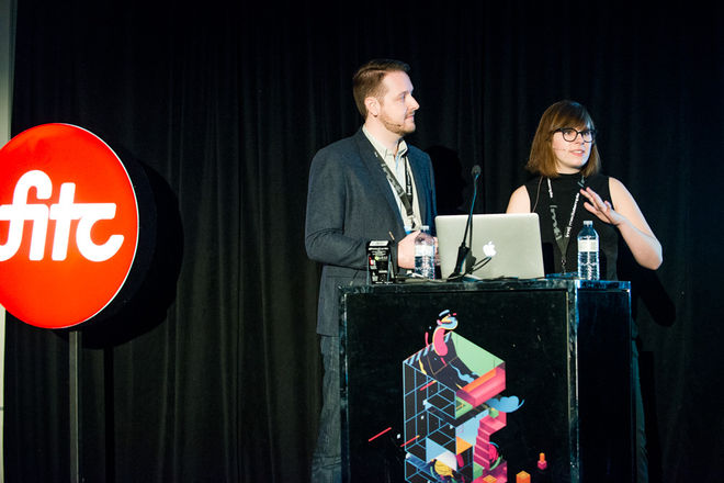 IMAGE: Lola and Will presenting at FITC