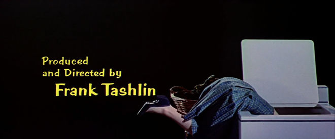 IMAGE: Still - Tashlin credit and woman in washing machine